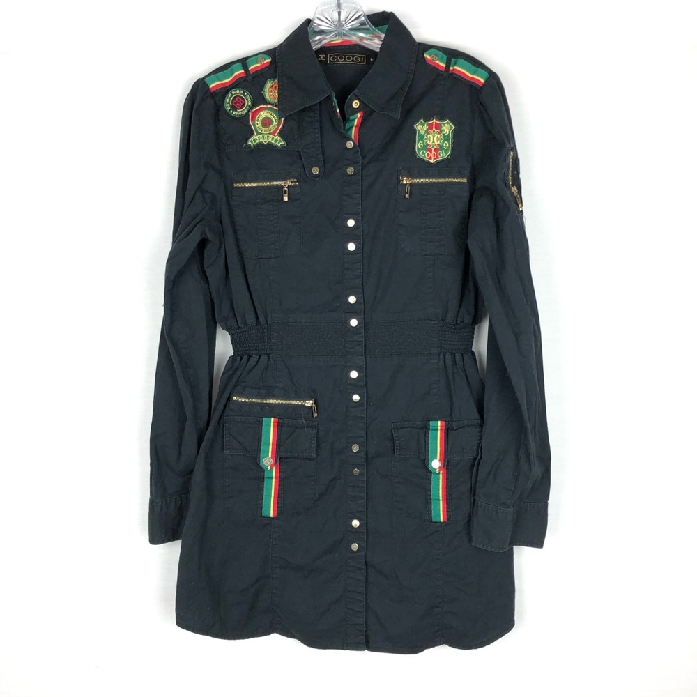 Coogi Military Themed Shirt Dress Zipper Pockets
